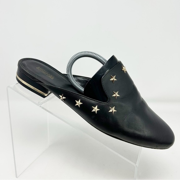 Michael Michael Kors Black Leather Gold Stars Slip On Pointed Toe Mules Size 9.5 - Picture 1 of 14
